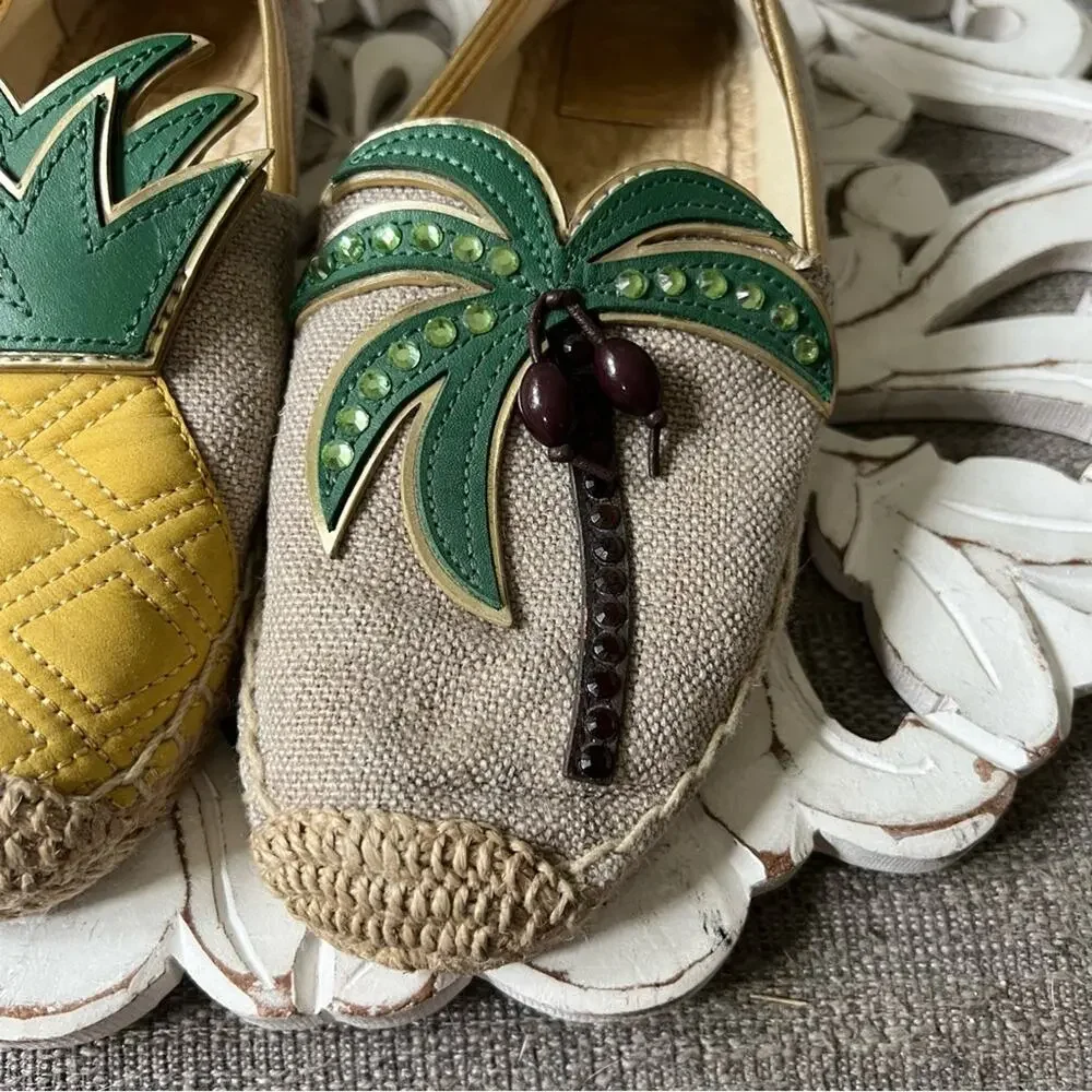 Tory Burch Pineapple Palm Tree Coconuts Slip On Shoes Woman’s 6